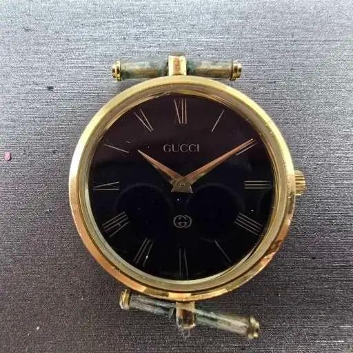 Gucci 2000M Watch Men 30mm Black Dial Gold Plated Round New Battery Vintage MNB2