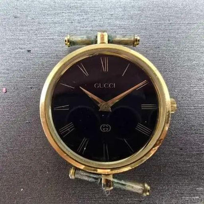 Gucci 2000M Watch Men 30mm Black Dial Gold Plated Round New Battery Vintage MNB2