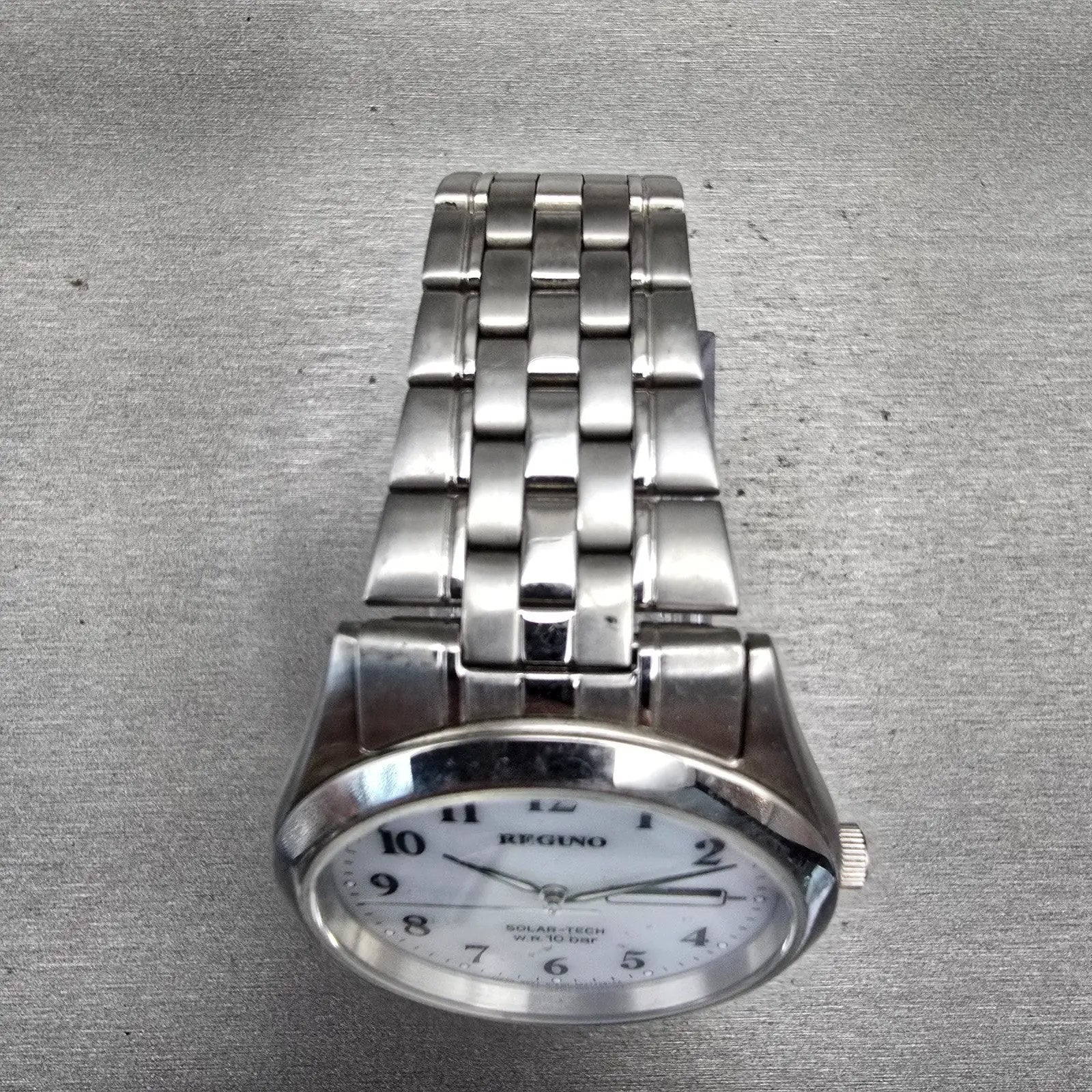 Reguno Solar-Tech Watch Men 36mm White Dial Silver Daydate E101-S028221 Works4