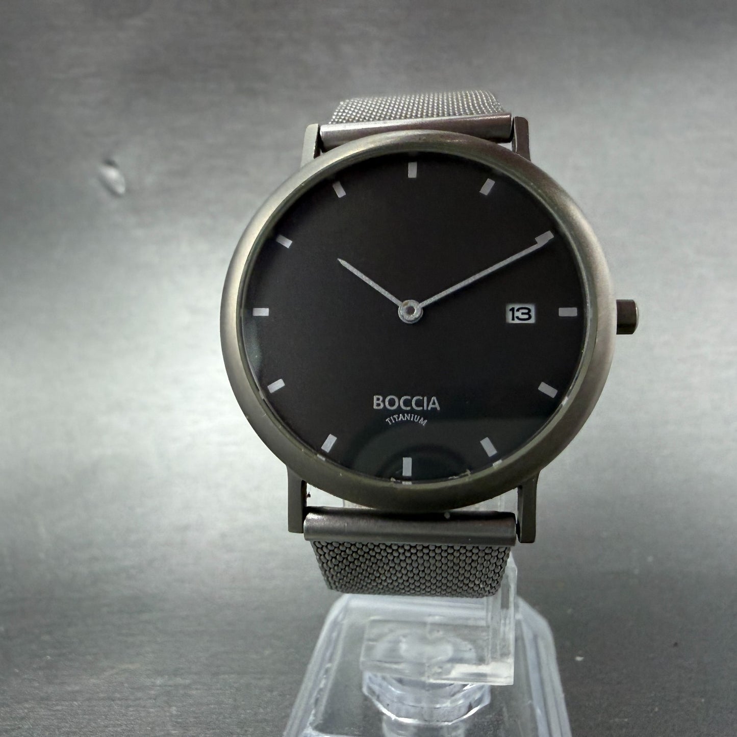 Boccia Titanium Watch Men 34mm Gray Dial Titanium Case Date Round New Battery5