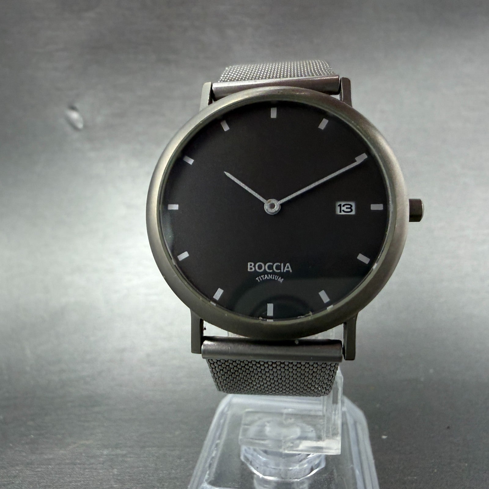 Boccia Titanium Watch Men 34mm Gray Dial Titanium Case Date Round New Battery5