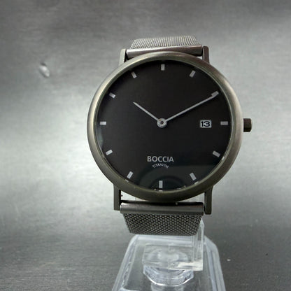 Boccia Titanium Watch Men 34mm Gray Dial Titanium Case Date Round New Battery5
