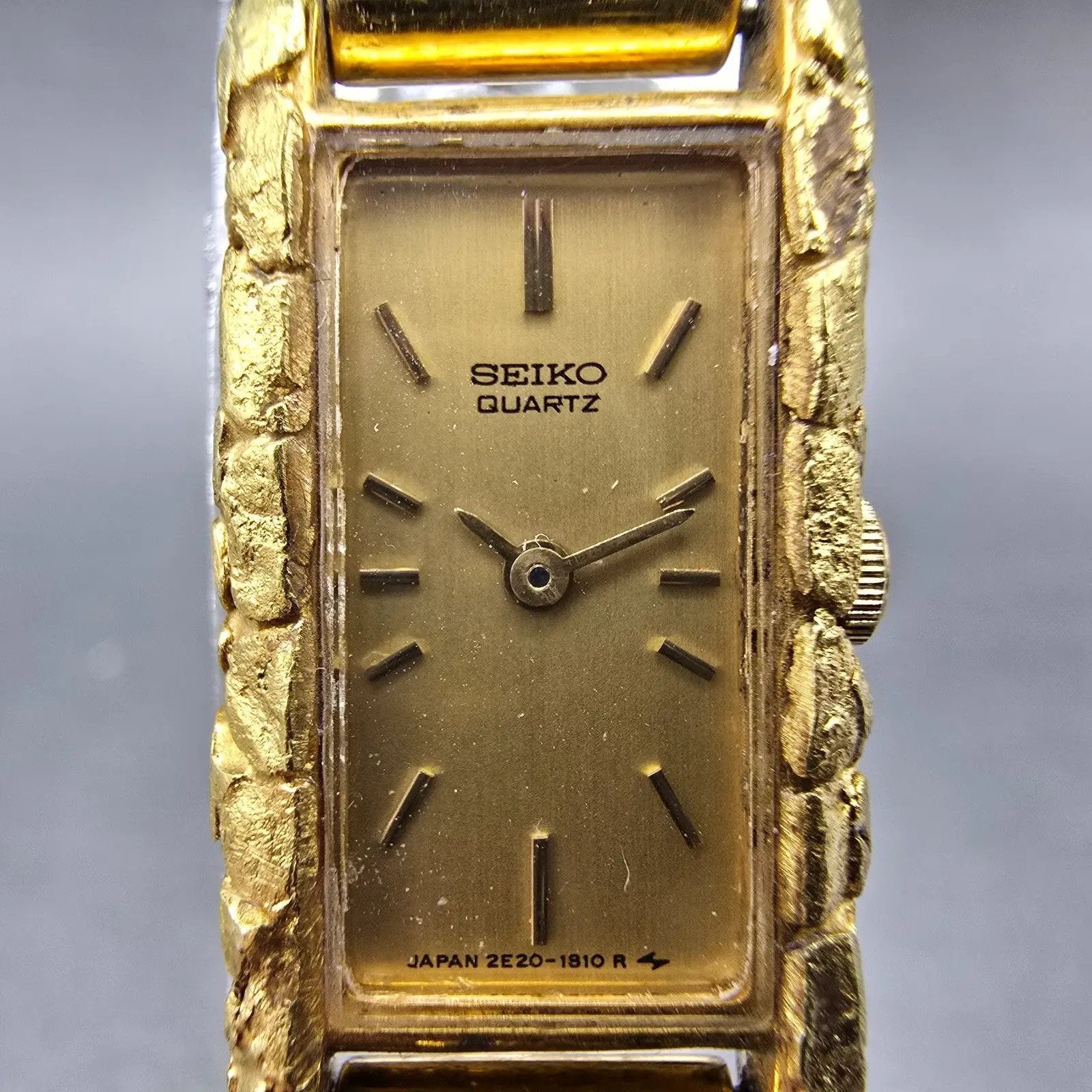 Seiko Tank Watch Women 14mm Champagne Dial Gold Nugget 2E20-6429 New Battery1