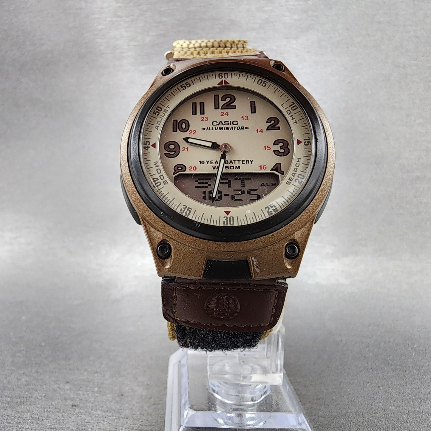 Casio Illuminator Watch Men 40mm Analog Digital Cream Dial Brown Case New Batt5