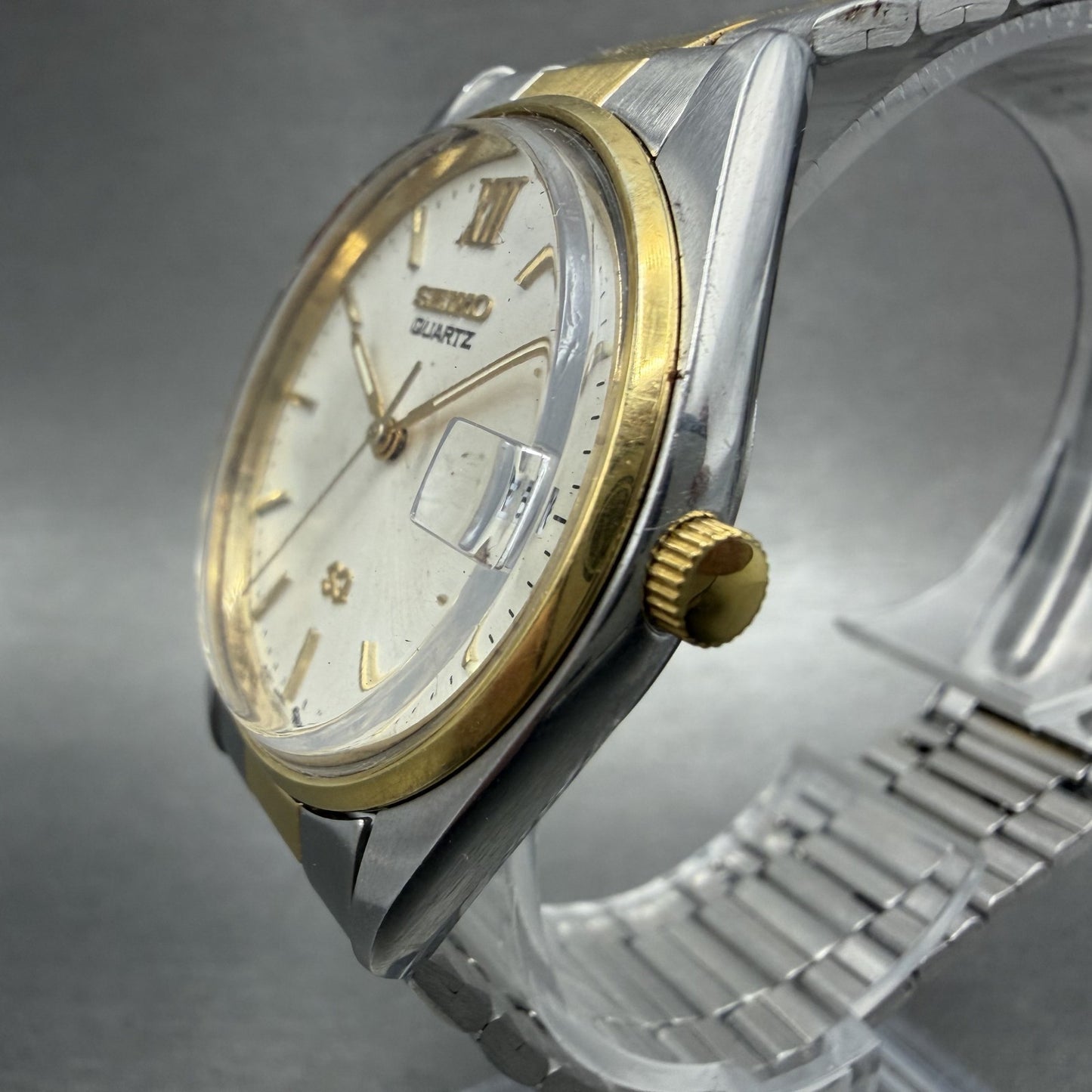 Seiko SQ Watch Men 33mm Silver Dial Two Tone Date 5y22-6009 New Battery2