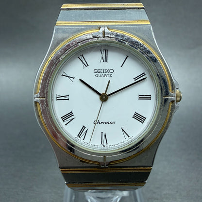 Seiko Chronos Watch Men 32mm White Dial Two Tone Round 9021-6030 New Battery0