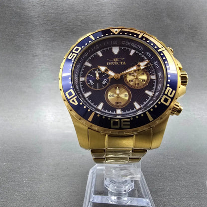 Invicta Pro Diver Chronograph Watch Men 45mm Blue Dial Gold Tone 12916 New Batt5