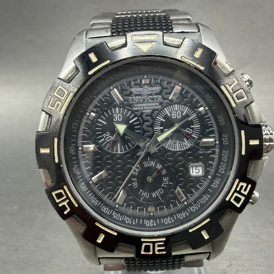 Invicta Chronograph Watch Men 42mm Black Dial Steel Daydate 3913 New Battery0