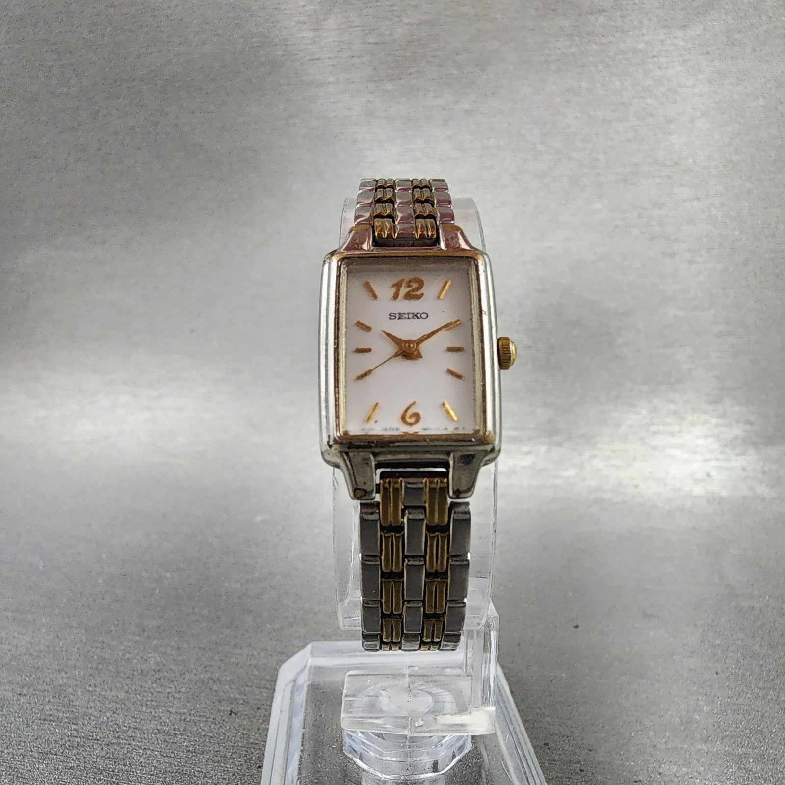 Seiko Tank Watch Women 16mm White Dial Two Tone Rectangle 1N010FH0 New Battery5