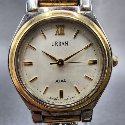Seiko Alba Urban Watch Women 24mm Silver Dial Two Tone V7016460 New Battery1