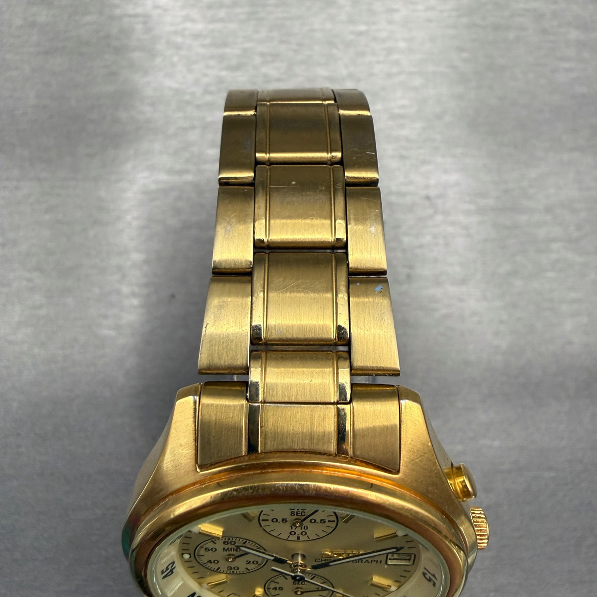 Seiko Chronograph Watch Men 39mm Champagne Dial Gold Tone Date V657-7100 New Bat4