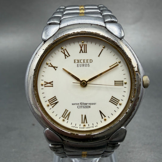 Citizen Exceed Euros Watch Men 33mm White Dial Two Tone 0330-H03558 New Battery0