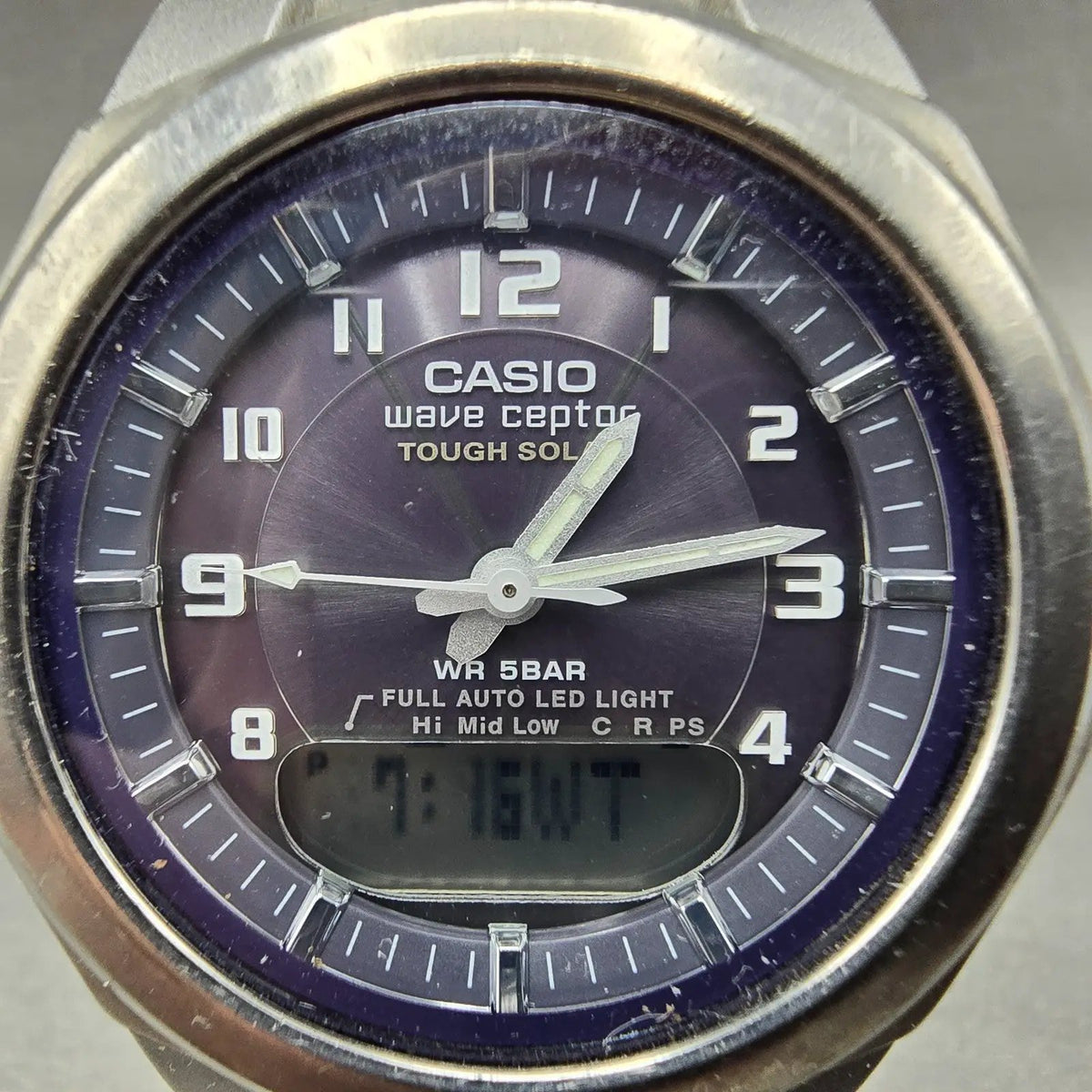 Casio Wave Ceptor Watch Men 42mm Blue Dial Analog Digital Titanium WVA-400 Runs1