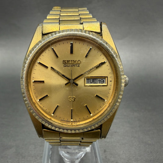 Seiko President SQ Watch Men 37mm Gold Dial Gold Tone Daydate 6923-8089 New BatC0