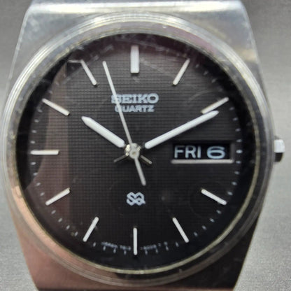 Seiko SQ Watch Men 34mm Black Dial Silver Tone Daydate Round 7813-6019 New Batt1