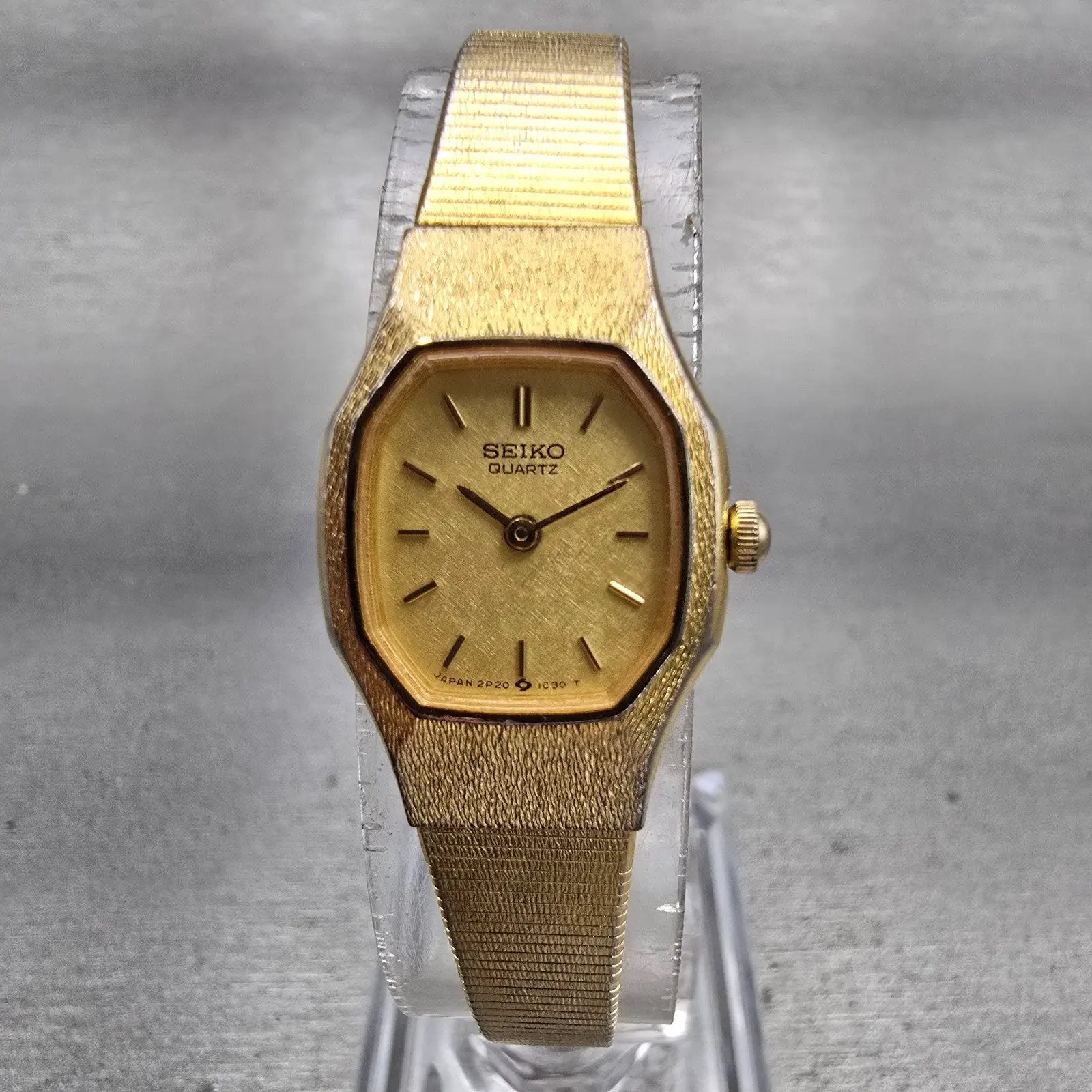 Seiko Watch Women 16mm Gold Dial Gold Tone Octagon 2P20-5H39 New Battery Vintage0