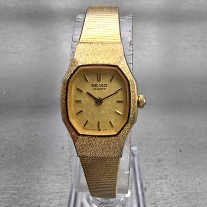 Seiko Watch Women 16mm Gold Dial Gold Tone Octagon 2P20-5H39 New Battery Vintage0