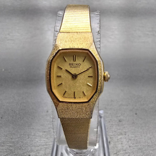 Seiko Watch Women 16mm Gold Dial Gold Tone Octagon 2P20-5H39 New Battery Vintage0