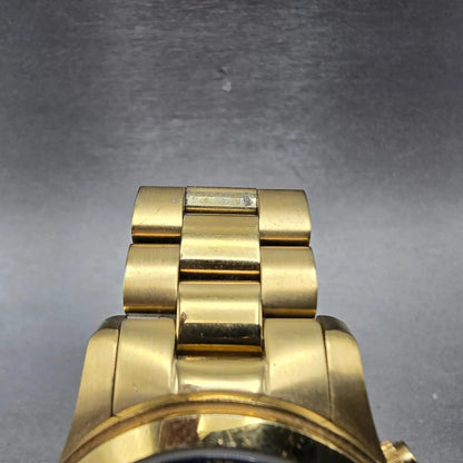 Michale Kors Hunger Stop Chronograph Watch Women 38mm Blue Dial Gold Tone NewBat4