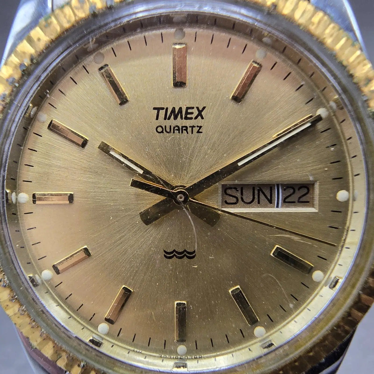Timex President Watch Men 34mm Champagne Dial Two Tone Daydate Round New Battery1