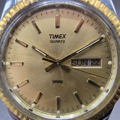 Timex President Watch Men 34mm Champagne Dial Two Tone Daydate Round New Battery1