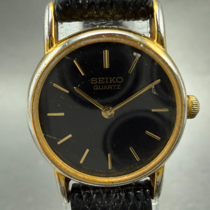 Seiko Watch Women 20mm Black Dial Gold Tone Round Vintage 1N00-0F69 New BatteryJ1