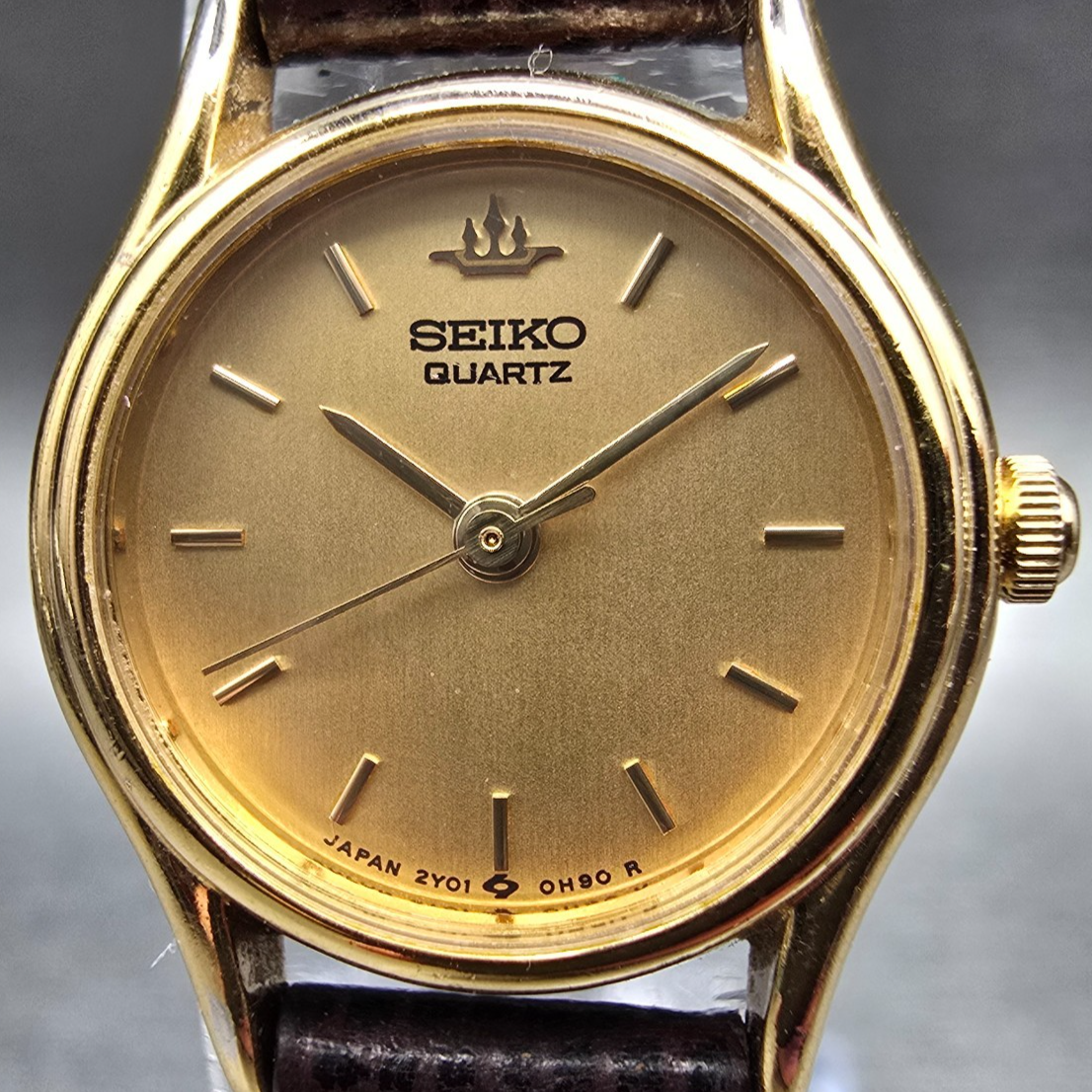 Seiko Watch Women 20mm Gold Dial Gold Round 2Y01-0A10 New Battery Vintage JP321