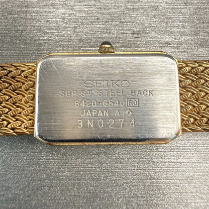 Seiko Exceline Watch Women 14mm Gold Dial Gold Tone Rectangle 8420-6540 New Batt10