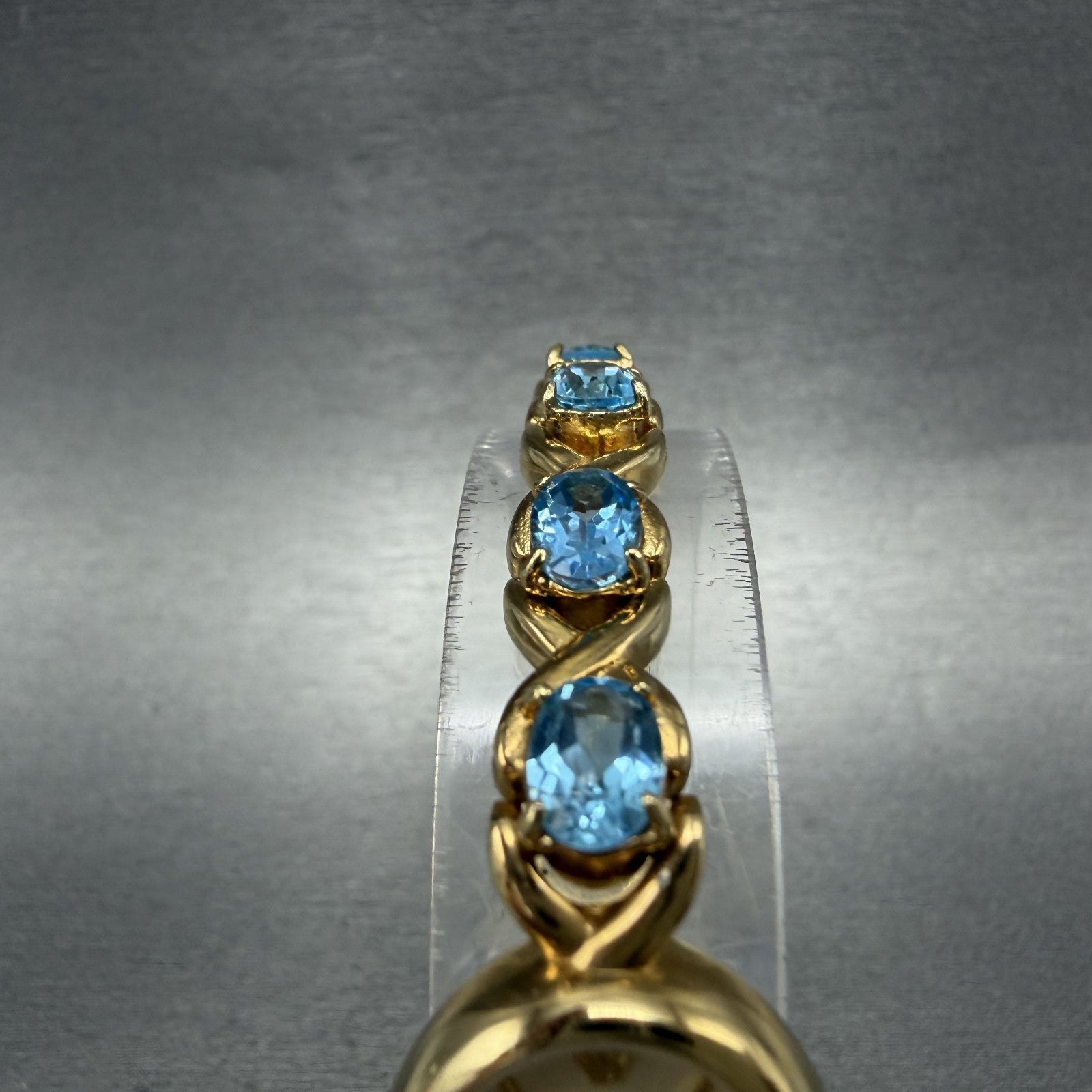 Jules Jurgenson Watch Women 19mm Cream Dial Gold Tone Oval Blue Topaz New Batt4
