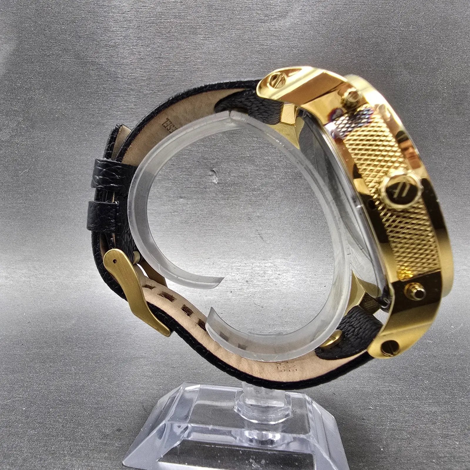 Diesel Mr. Daddy Watch Men 52mm Black Dial Gold Chronograph Digital New Battery8