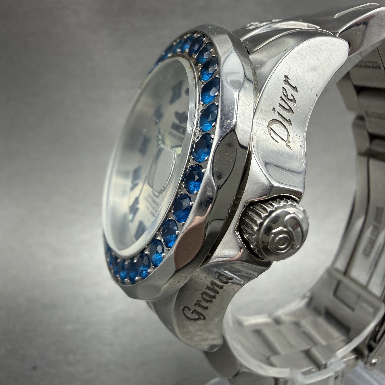 Invicta Grand Diver Watch Women 38mm Silver Dial Steel Gem Set Date Automatic2