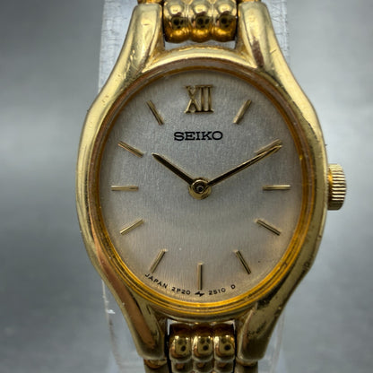 Seiko Watch Women 17mm Silver Dial Gold Ton Oval 2P20-6230 New Battery Vinatge1