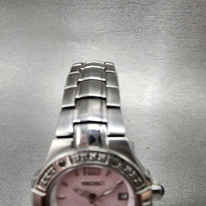 Seiko Watch Women 27mm MOP Dial Steel Date Round Diamonds 7n820CG0 New Battery4