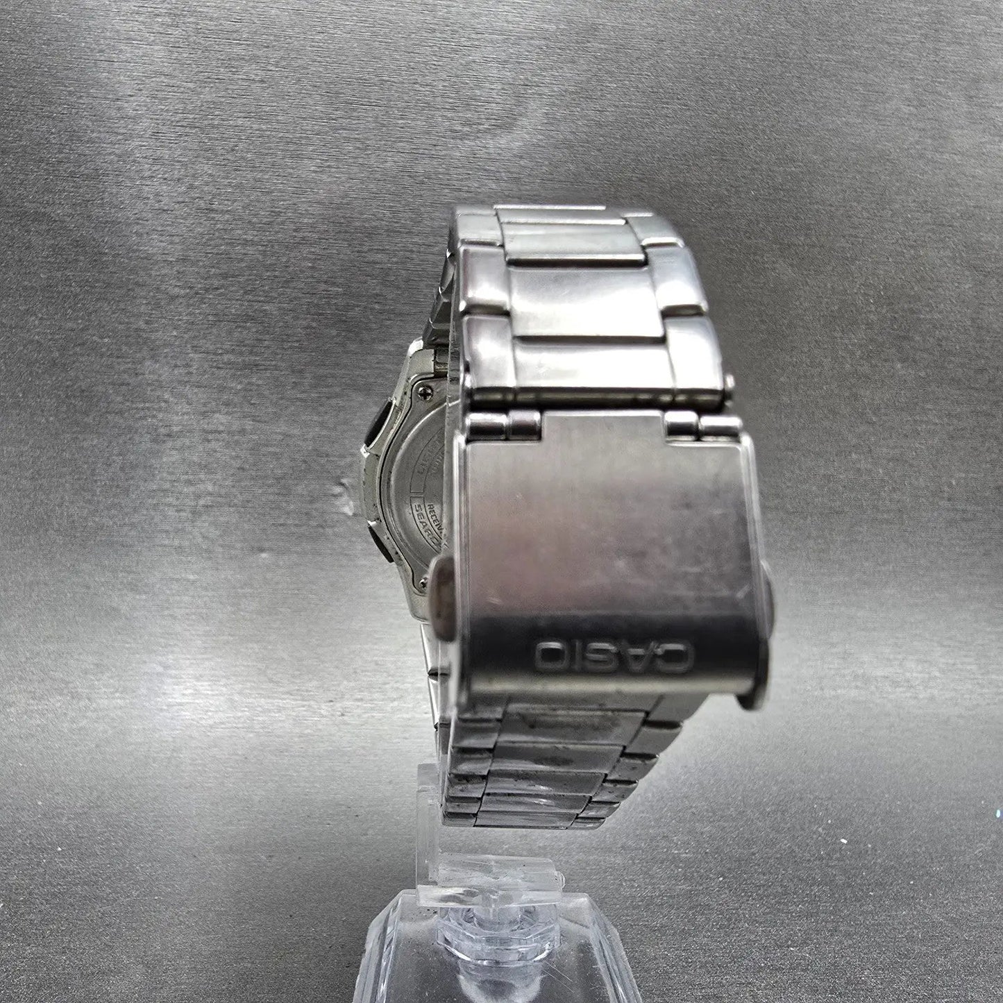 Casio Wave Ceptor Watch Men 42mm Champagne Dial Steel Solar Analog Digital Runsa7