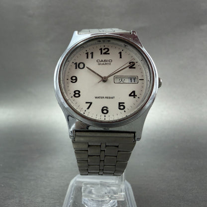 Casio MQ-514 Watch Men 33mm Silver Dial Silver Tone Round Daydate New Battery AD6