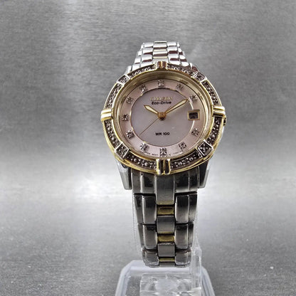 Citizen Eco-Drive Watch Women 26mm MOP Dial Two Tone Diamonds E011-S057639 Works5
