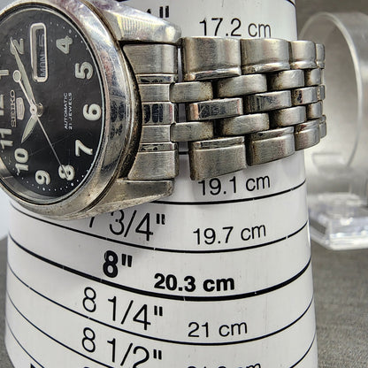 Seiko 5 Automatic Watch Men 37mm Black Dial Silver Tone Daydate 7s2601V0 Runs10