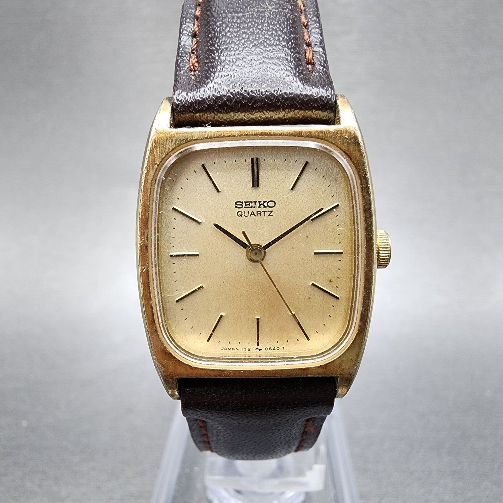 Seiko Watch Women 21mm Gold Dial Gold Tone Rectangle 14215380 New Battery VTG0