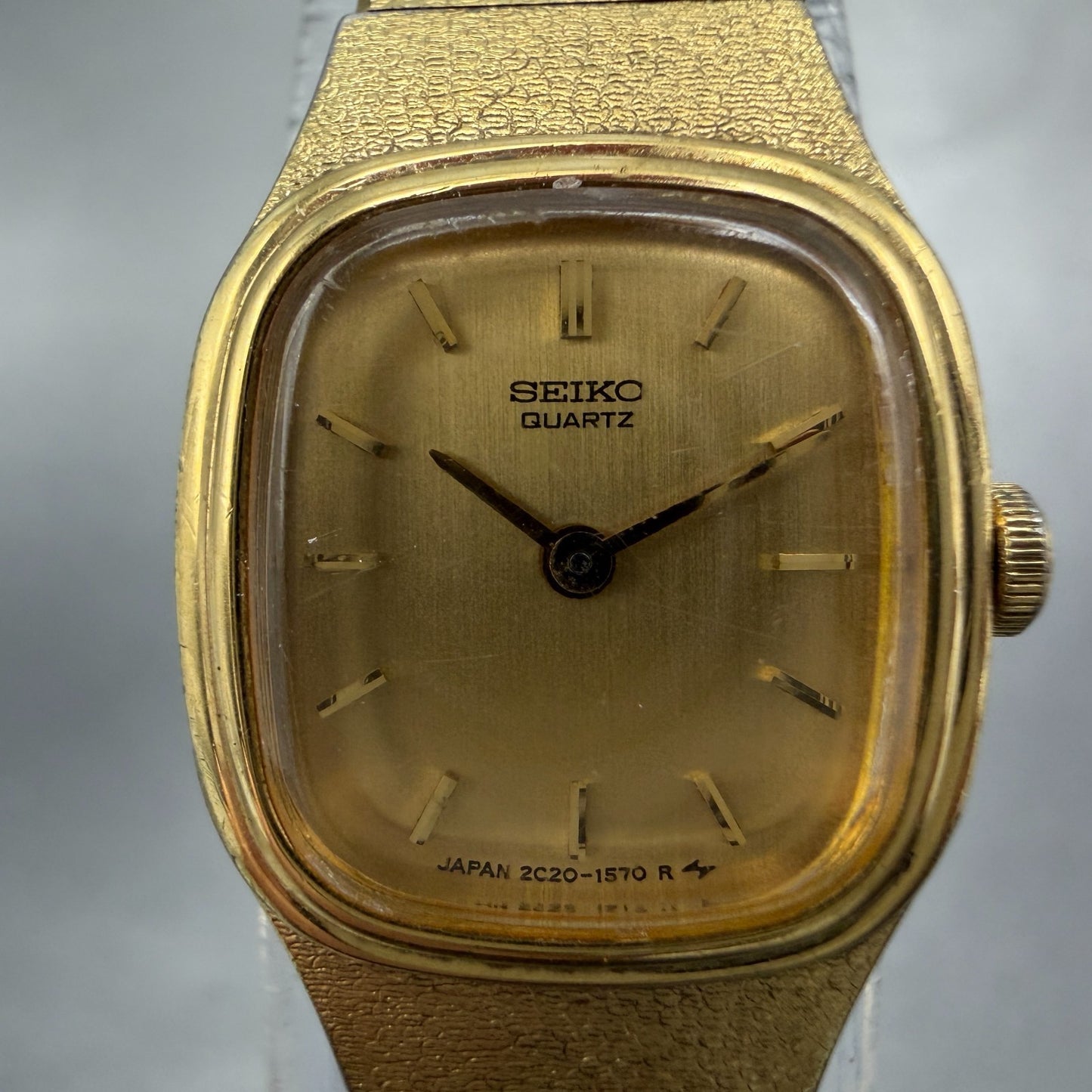 Seiko Watch Women 16mm Champagne Dial Gold Tone Square 2C20-5770 New Battery F41