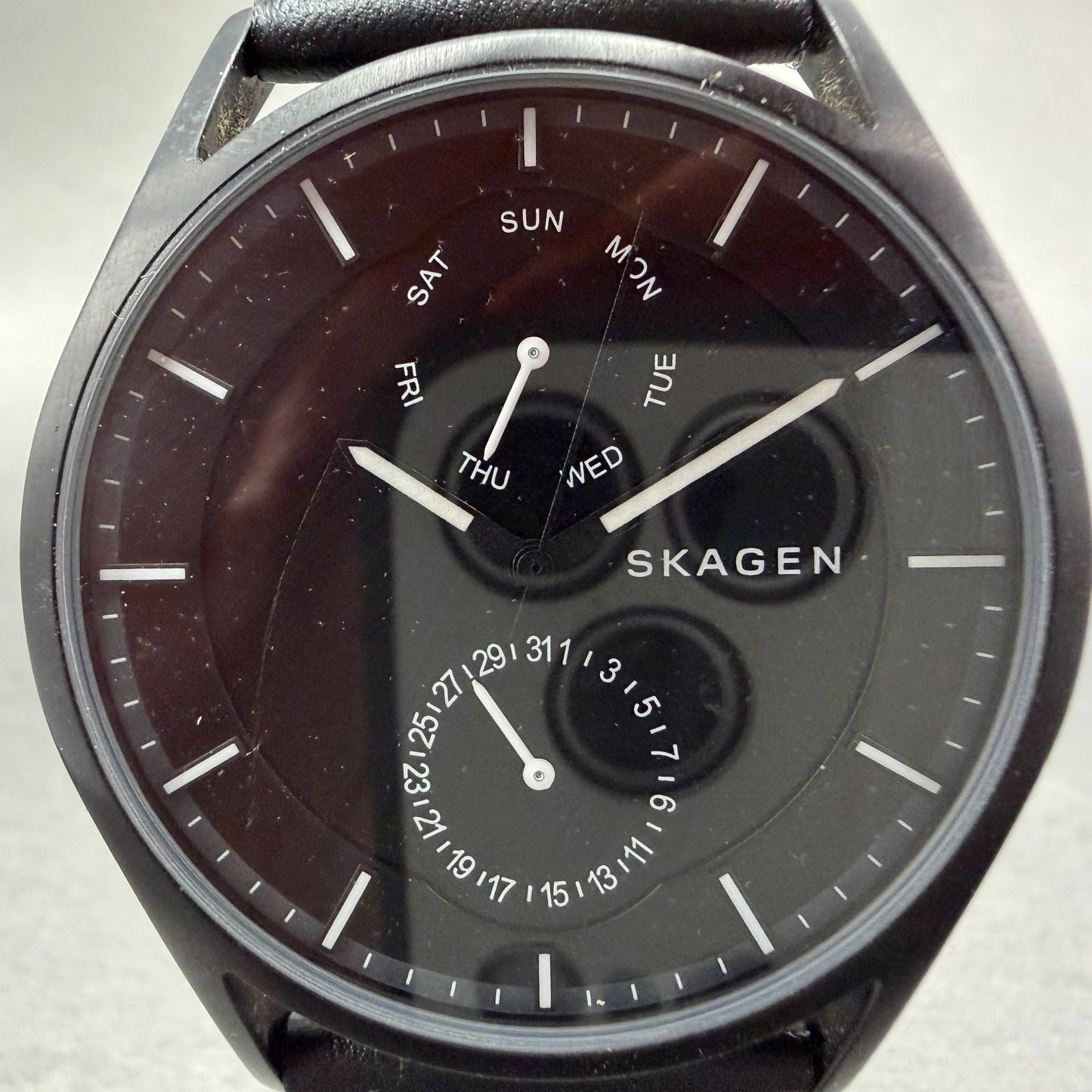 Skagen Holst Watch Men 40mm Black Dial Black Tone Daydate Round SKW6265 New Batt1