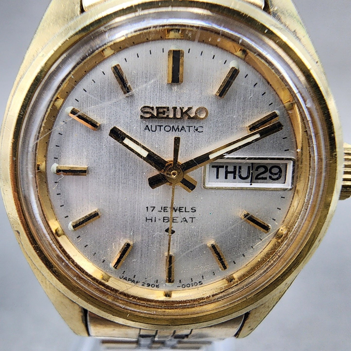 Seiko Automatic Watch Women 24mm Silver Dial Gold Plated Daydate Round Runs VTG1