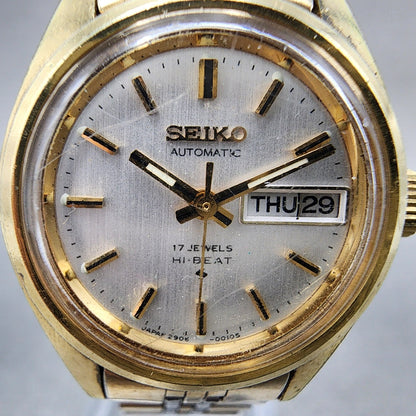 Seiko Automatic Watch Women 24mm Silver Dial Gold Plated Daydate Round Runs VTG1