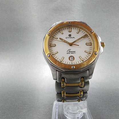 Cyma Oceana Watch Men 36mm White Dial Two Tone Date New Battery