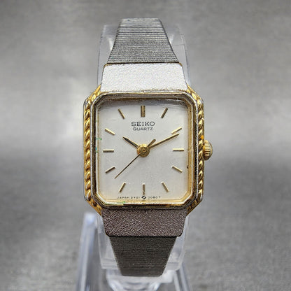 Seiko Watch Women 17mm Silver Dial Two Tone Rectangle 2Y01-5A70 New Battery