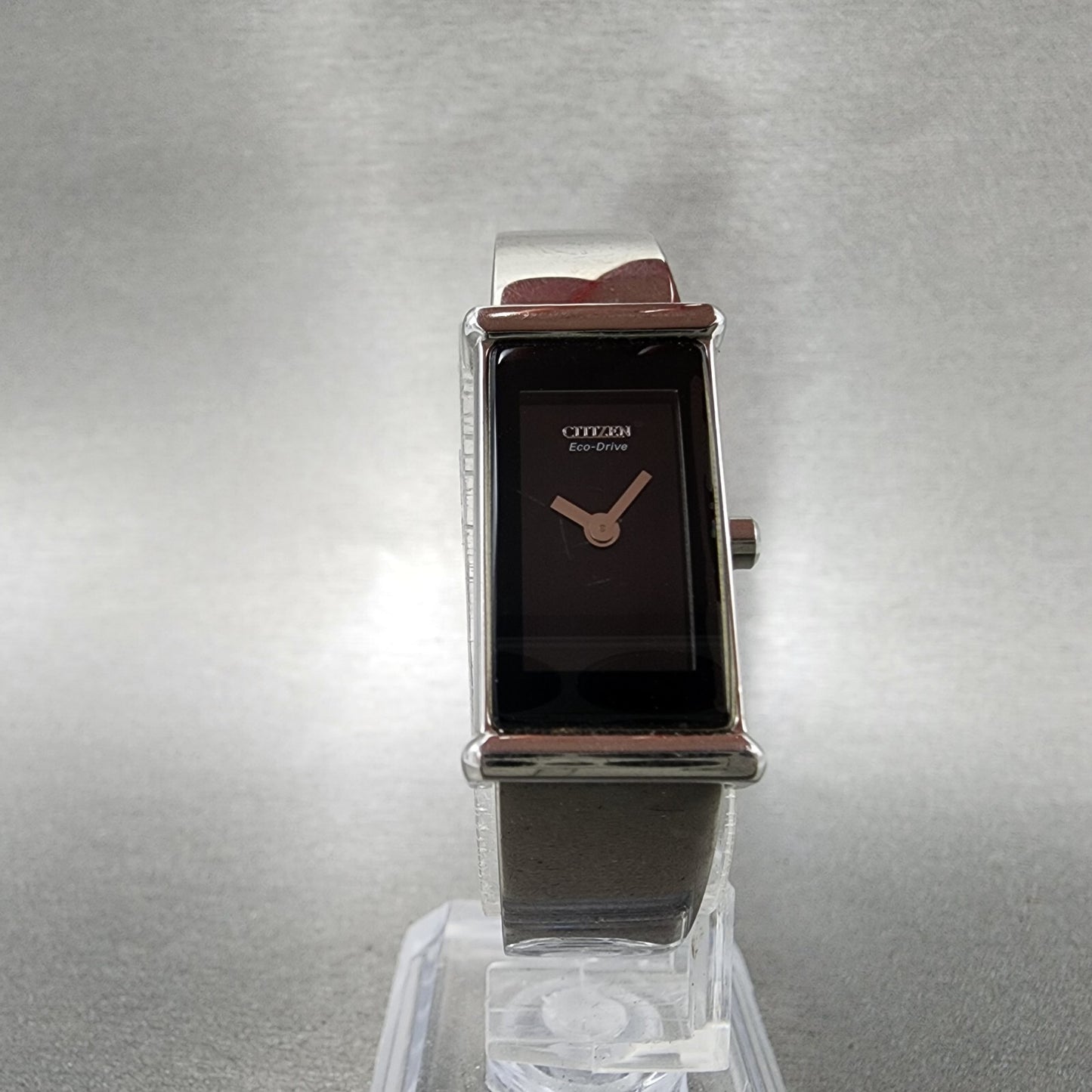 Citizen EcoDrive Watch Tank Watch Women 15mm Black Dial Steel Rectangle Runs5