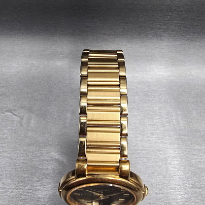 Seiko Watch Men 35mm Black Dial Gold Tone Round V701-2F30 New Battery Vintage JP4