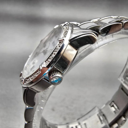 Bulova Watch Women 26mm MOP Dial Silver Tone Gemmed Date Round 96R105 New Batt2