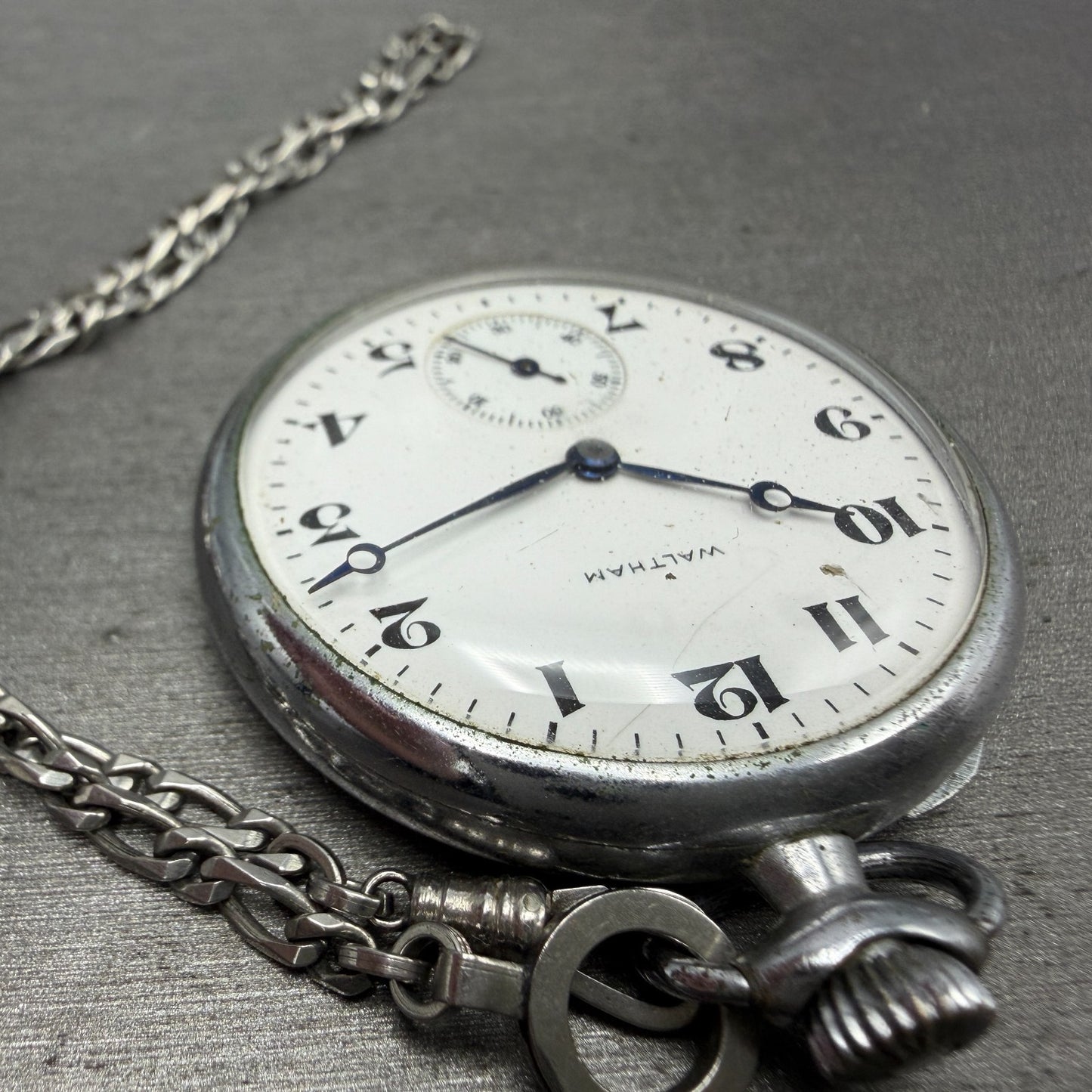 Waltham Pocket Watch White Dial Silver Tone Manual Wind Grade 225 PARTS5