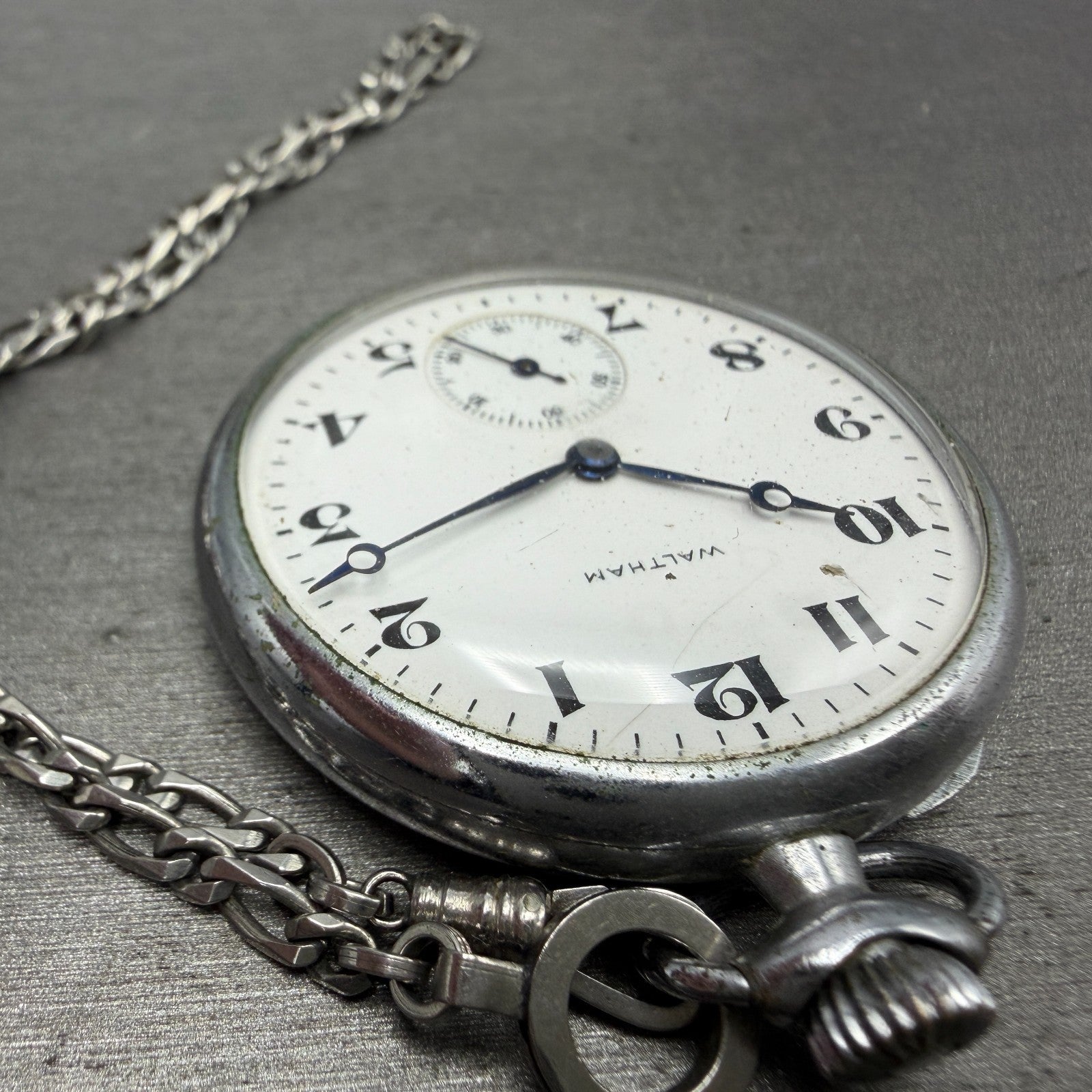 Waltham Pocket Watch White Dial Silver Tone Manual Wind Grade 225 PARTS5