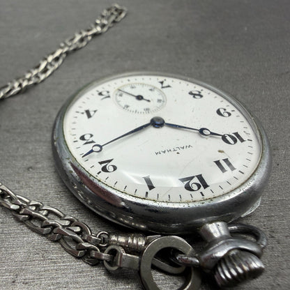 Waltham Pocket Watch White Dial Silver Tone Manual Wind Grade 225 PARTS5
